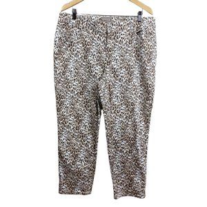 Chicos Jeans 3 Leopard Print Brown White Tapered Ankle Stretch Denim XL 16